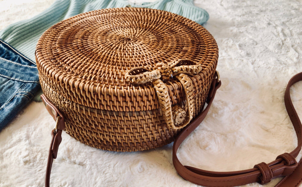 Bamboo Wicker Crossbody Bag